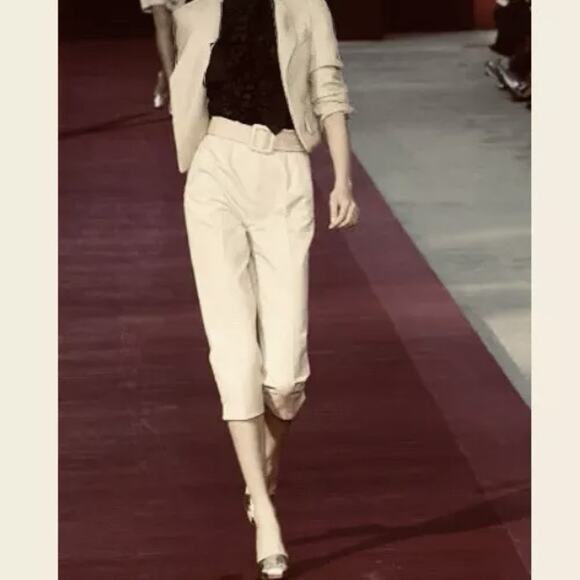 Yves St Laurent Size F44 US 10 Cropped Pants Cream Neutral 31 Waist Cotton YSL - Picture 2 of 8